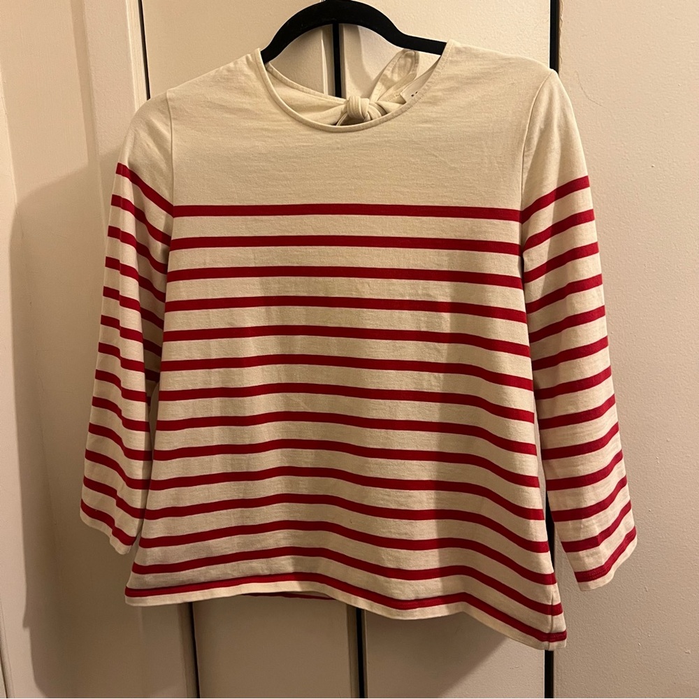 Sézane Red and White Striped Long Sleeve Top Tie Back - 100% Cotton - Mariniere